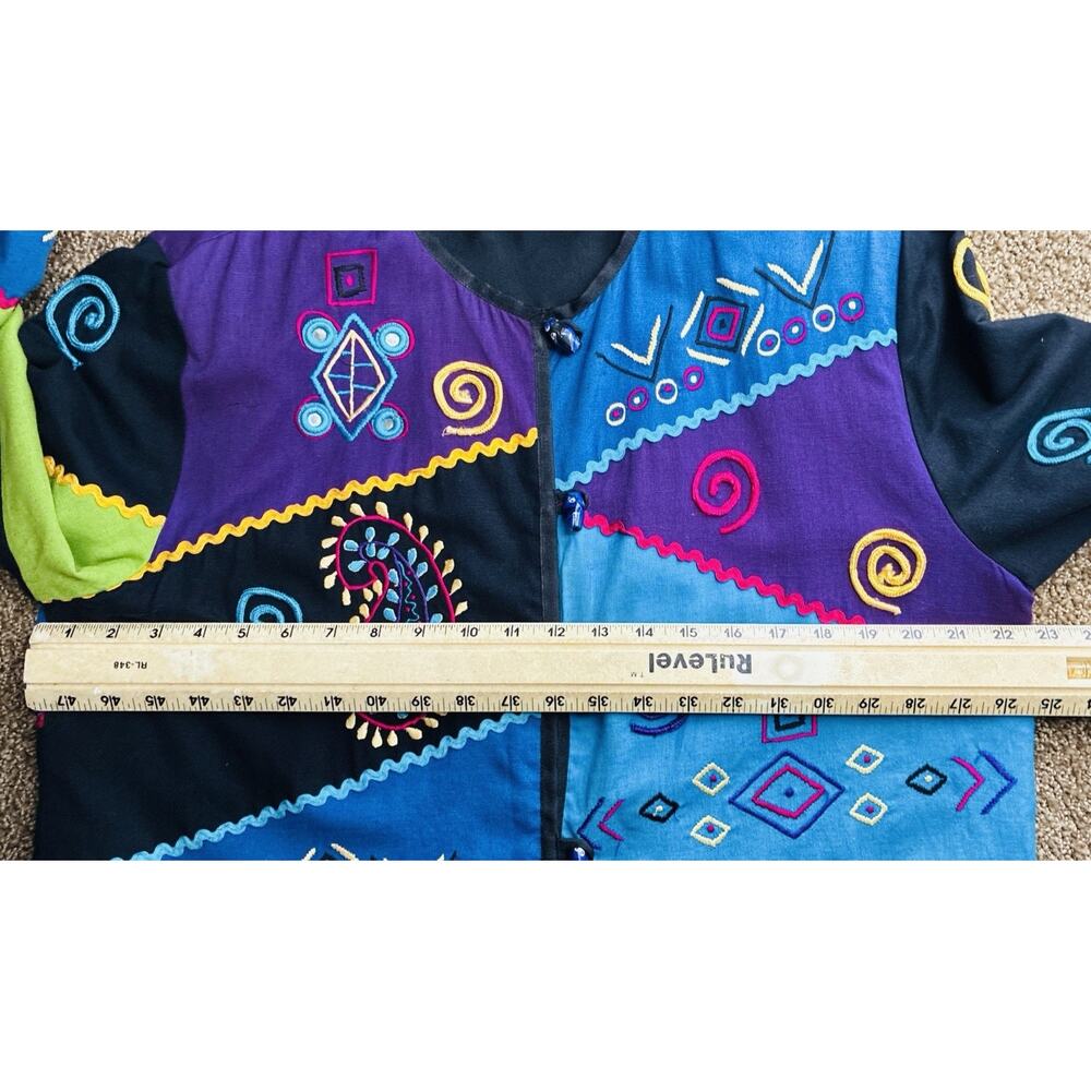 Vintage Allure Wearable Art Embroidered Jacket Colorblock Boho Lagenlook Med - Picture 9 of 11